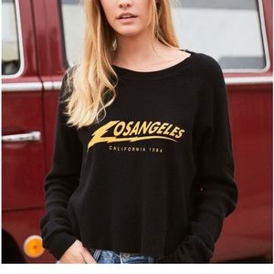 Brandy Melville Black Long Sleeve 'Los Angeles' Graphic Tee with Yellow Print